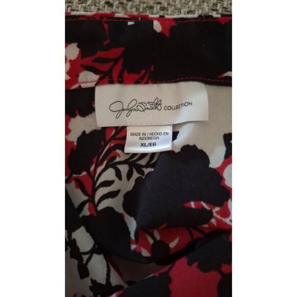 Jaclyn Smith Tops‎ Women’s XL  Red Black White Floral Blouse 3/4 Sleeve Shirt - Picture 9 of 9
